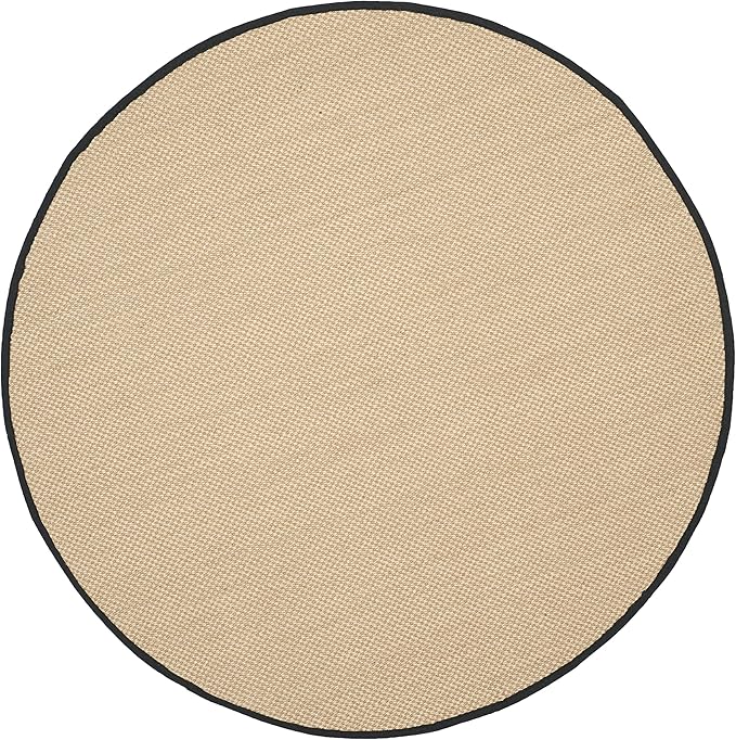 SAFAVIEH Area Rug 6' Round - Natural Fiber Collection - Maize & Black, Sisal, Woven Design with Border (NF141A)
