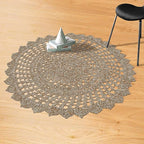 Jute Hand Crochet Rug, Natural/Spa Grey - 3 Feet Round, Non Slip Decorative Accent Floor Rugs for Entryway, Kitchen, Living Room, Nursery | Farmhouse Small Scalloped Rustic Door Mat for Patio Décor