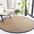 SAFAVIEH Area Rug 7' Round - Natural Fiber Collection - Natural & Black, Seagrass, Basketweave Pattern with Border (NF114C)