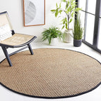Safavieh Area Rug 3' Round - Natural Fiber Collection - Natural & Black, Seagrass, Basketweave Pattern with Border (NF114C)