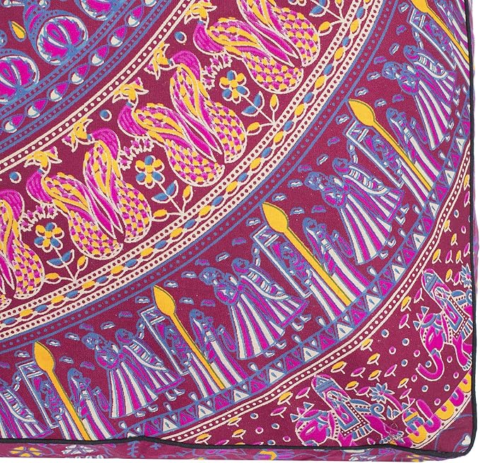 Popular Handicrafts Floor Pillow Cushion Cover - Hippie Mandala Square Ottoman Indian Elephant Camel Daybed Oversized Cotton Cushion Cover with Heavy Duty Zipper - Dog-Pets Bed, 35" Maroon Pink