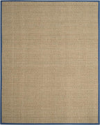 SAFAVIEH Area Rug 10x14 - Natural Fiber Collection - Large - Natural & Navy, Seagrass, Basketweave Pattern with Border (NF114T)