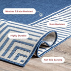 Nuloom Asha Navy/Ivory, 6'7" Square, Casual, Striped Border, Soft and Cozy, High Traffic, Stain Resistant, Easy Clean, Durable Area Rug for Indoor/Outdoor Patio, Deck, Porch, Garden, Courtyard