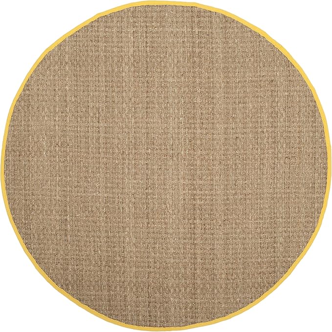 SAFAVIEH Area Rug 6' Round - Natural Fiber Collection - Natural & Gold, Seagrass, Basketweave Pattern with Border (NF114X)