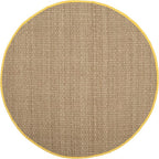 SAFAVIEH Area Rug 6' Round - Natural Fiber Collection - Natural & Gold, Seagrass, Basketweave Pattern with Border (NF114X)