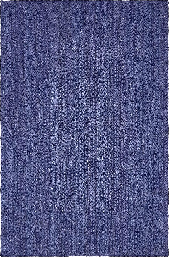 Unique Loom Braided Jute Collection Area Rug - Dhaka (5' 1" x 8' Rectangle, Navy Blue)