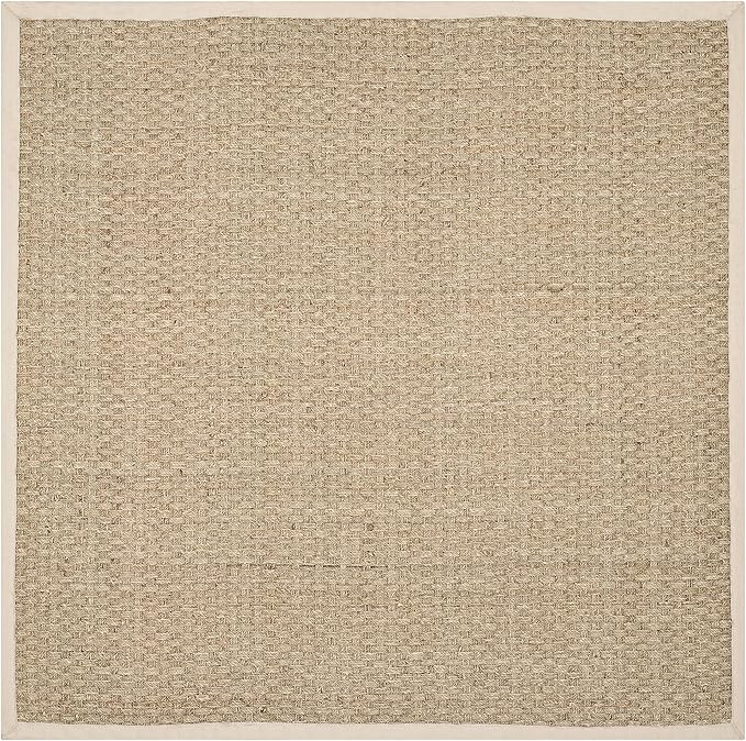SAFAVIEH Area Rug 11' Square - Natural Fiber Collection - Large - Natural & Ivory, Seagrass, Basketweave Pattern with Border (NF114J)