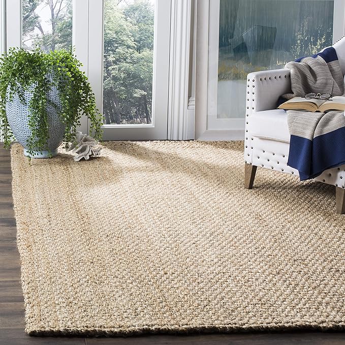 SAFAVIEH Area Rug 5' Square - Natural Fiber Collection - Natural Brown, Handmade Jute, Basketweave Design (NF401A)