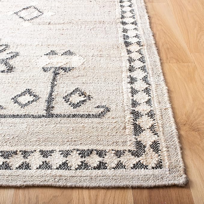 SAFAVIEH Kilim Collection Area Rug - 5' x 8', Grey & Black, Handmade Flat Weave Jute, Ideal for High Traffic Areas in Living Room, Bedroom (KLM762F)