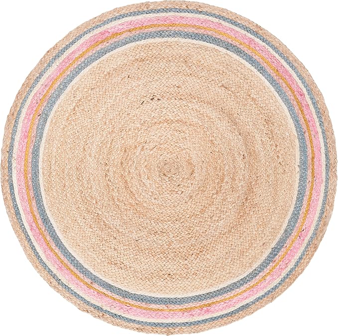 SAFAVIEH Natural Fiber Round Collection 4' Round Fuchsia / Beige NF806R Handmade Boho Charm Braided Jute Area Rug