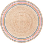 SAFAVIEH Natural Fiber Round Collection 5' Round Fuchsia / Beige NF806R Handmade Boho Charm Braided Jute Area Rug