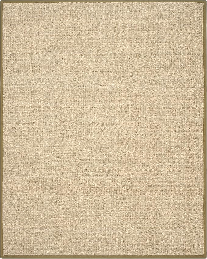 SAFAVIEH Area Rug 8x10 - Natural Fiber Collection - Large - Natural & Olive Green, Seagrass, Basketweave Pattern (NF114G)