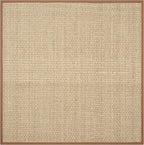 SAFAVIEH Area Rug 6' Square - Natural Fiber Collection - Natural & Brown, Seagrass, Basketweave Pattern with Border (NF114B)
