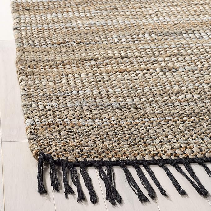 SAFAVIEH Vintage Leather Collection Area Rug - 6' Square, Beige, Handmade Boho Fringe Leather & Jute, Ideal for High Traffic Areas in Living Room, Bedroom (VTL203B)