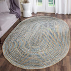 SAFAVIEH Cape Cod Collection Area Rug - 9' x 12' Oval, Natural & Blue, Handmade Flat Weave Jute, Ideal for High Traffic Areas in Living Room, Bedroom (CAP250A)