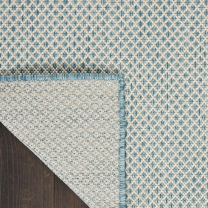 Nourison Home Courtyard Ivory Aqua 7' x 10' Area Rug - Easy Clean, Non Shedding, Bed Room, Living Room, Dining Room, Kitchen (7' x 10')