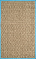 SAFAVIEH Area Rug 4x6 - Natural Fiber Collection - Natural & Turquoise, Seagrass, Basketweave Pattern with Border (NF114S)