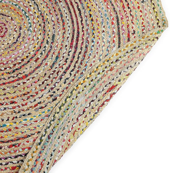 · REDEARTH · Jute Cotton Chindi Area Rug - 6' Round Rug, Handwoven, Non-Shedding, Soft & Durable – Multi Tones for Home Décor in Living Room, Dining Room, Bedroom