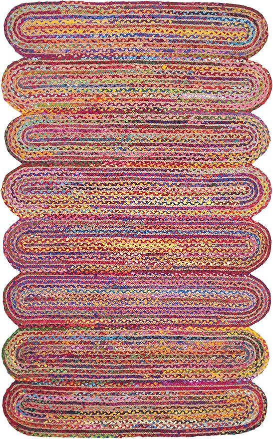 SAFAVIEH Cape Cod Collection Area Rug - 5' x 8', Red & Multi, Handmade Braided Jute & Cotton, Ideal for High Traffic Areas in Living Room, Bedroom (CAP208Q)