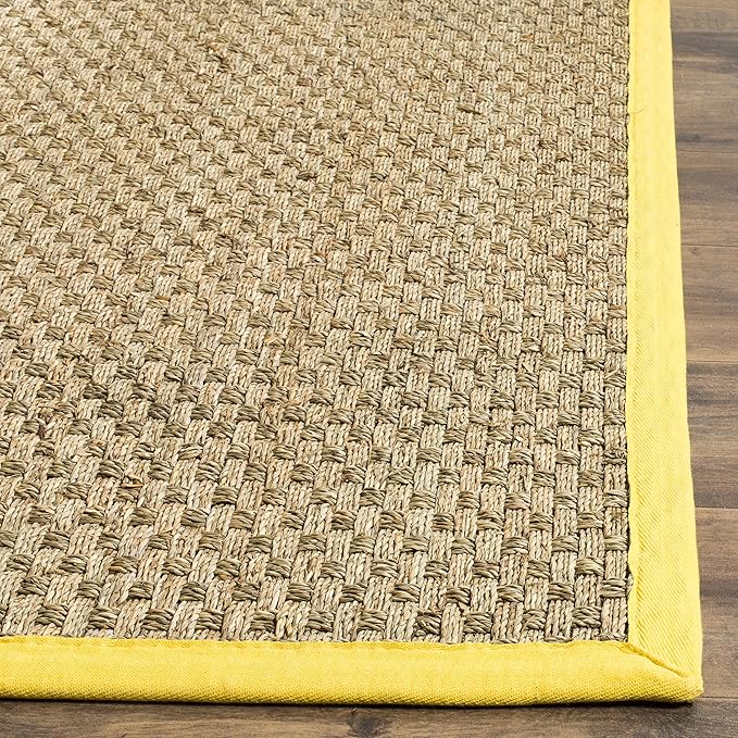 SAFAVIEH Area Rug 3x5 - Natural Fiber Collection - Natural & Gold, Seagrass, Basketweave Pattern with Border (NF114X)