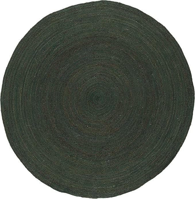 SAFAVIEH Natural Fiber Collection Area Rug - 5' Round, Dark Green, Handmade Jute, Ideal for High Traffic Areas in Living Room, Bedroom (NFB901Y)