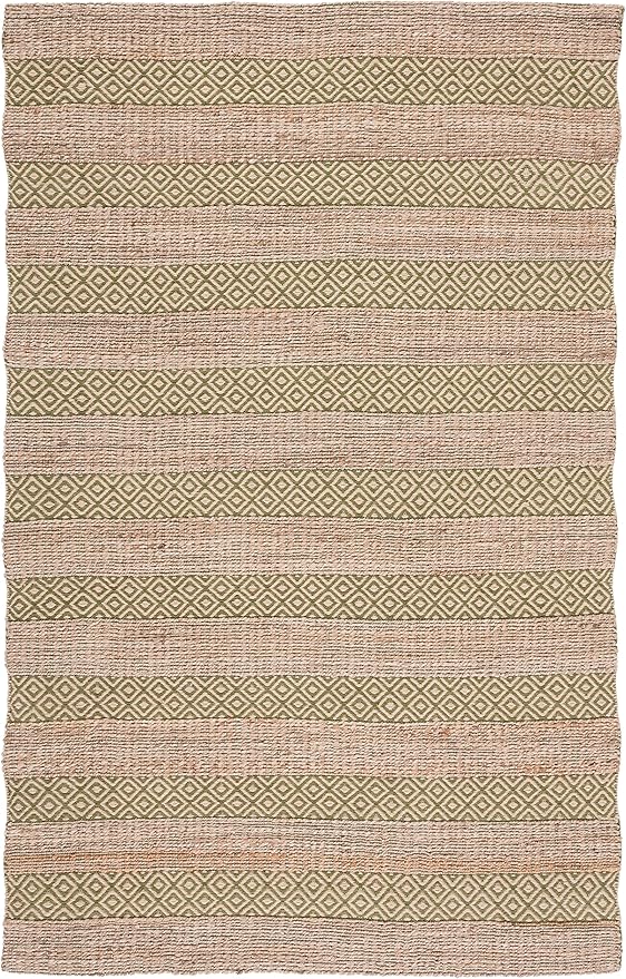 SAFAVIEH Natural Fiber Collection Area Rug - 5' x 8', Green & Natural, Handmade Boho Farmhouse Rustic Jute & Cotton, Ideal for High Traffic Areas in Living Room, Bedroom (NFB653Y)