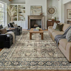 Vintage Area Rug 12x15 Brown Washable Living Room Large Carpet Non Slip Bedroom Indoor Office Low Pile Traditional Distressed Retro Accent Rug for Dining Room