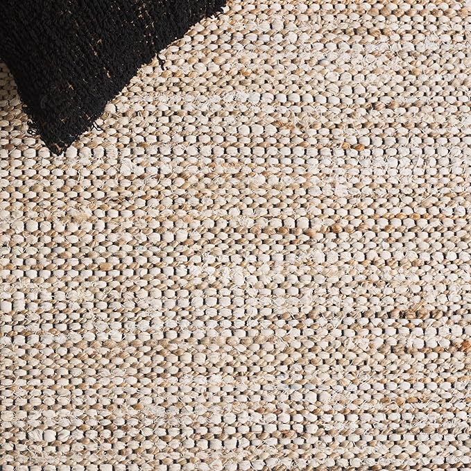 SAFAVIEH Cape Cod Collection Accent Rug - 4' x 6', Ivory & Beige, Handmade Denim & Jute, Ideal for The Living Room, Dining, Bedroom (CAP153A)