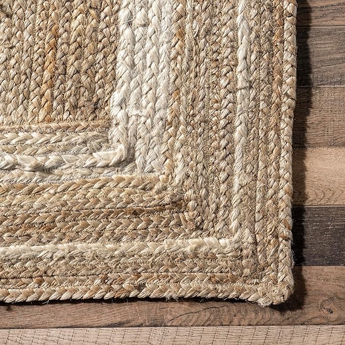 Nuloom Rikki Off-White/Natural, 4' x 6' Oval, Coastal Braided, Jute, Soft and Textured, High Traffic, Stain Resistant, Easy Clean, Durable Area Rug for Bedroom, Living Room, Dining, Foyer, Entryway