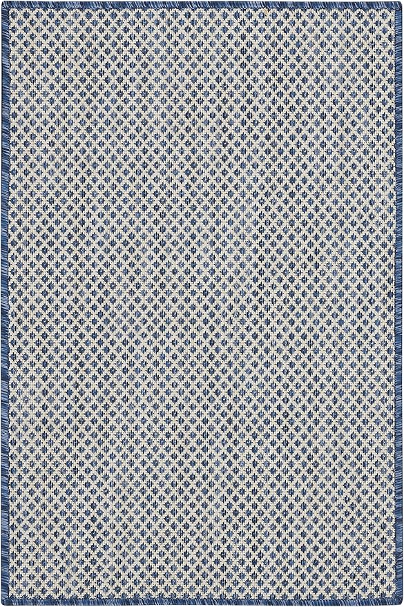 Nourison Home Courtyard Ivory Blue 2' x 3' Area Rug - Easy Clean, Non Shedding, Bed Room, Living Room, Dining Room, Kitchen (2' x 3')