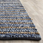 SAFAVIEH Cape Cod Collection Area Rug - 8' Square, Blue & Natural, Handmade Flat Weave Braided Jute & Cotton, Ideal for High Traffic Areas in Living Room, Bedroom (CAP363A)