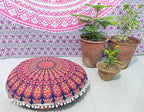 ICC 24" Orange Peacock Mandala Barmeri Large Floor Pillow Cover Cushion Meditation Seating Ottoman Throw Cover Hippie Decorative Zipped Bohemian Pouf Ottoman Pom Pom Cases 24" Round