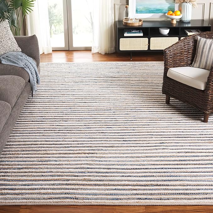 SAFAVIEH Area Rug 8x10 - Cape Cod Collection - Large - Natural & Blue, Geometric Design, Ideal for Living Room, Bedroom, Office, Dining Space (CAP151M)
