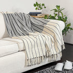 Chardin home Black and Ivory Oslo Throw with Fringes, 50 x 60 Inch, Perfect Scandinavian Throw Blanket for Couch, Bed, Camping, Beach & Everyday use