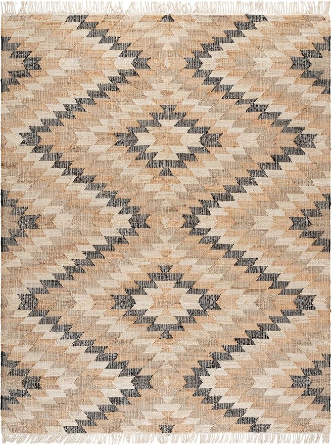 SAFAVIEH Area Rug 8x10 - Natural Fiber Collection - Large - Natural & Black, Handmade Jute, Boho Style, Ideal for Living Room, Bedroom, Dining Space (NFB401A)