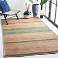 SAFAVIEH Natural Fiber Collection Accent Rug - 3' x 5', Natural & Green, Handmade Stripe Boho Farmhouse Rustic Braided Jute, Ideal for High Traffic Areas in Entryway, Living Room, Bedroom (NFB262Y)