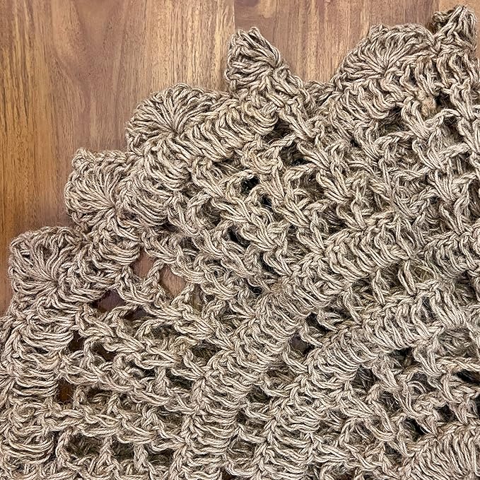 Jute Hand Crochet Rug, Natural - 3 Feet Round, Non Slip Decorative Small Area Rugs for Bedroom, Kitchen, Living Room, Nursery | Farmhouse Accent Scalloped Rustic Door Mat for Patio Décor