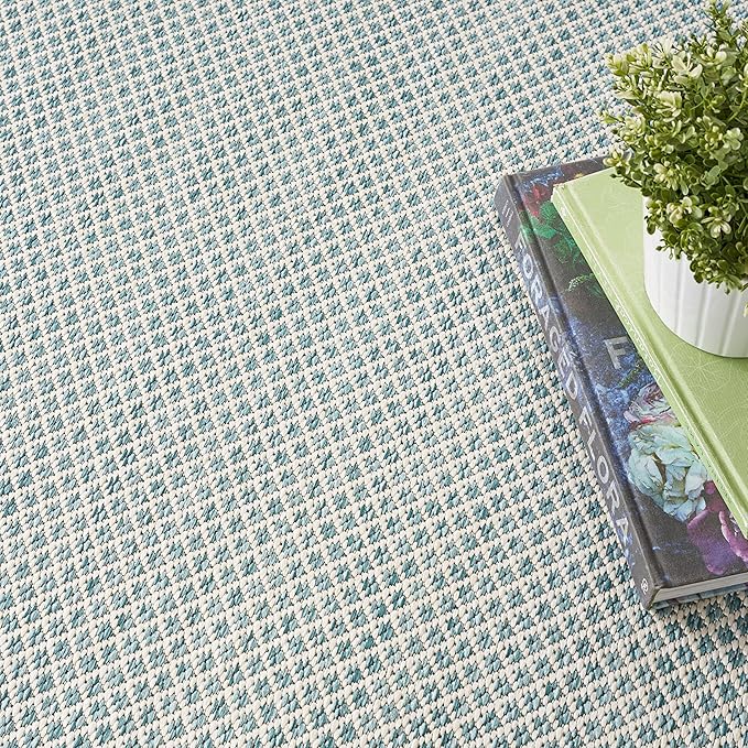 Nourison Home Courtyard Ivory Aqua 5' x 8' Oval Area Rug - Easy Clean, Non Shedding, Bed Room, Living Room, Dining Room, Kitchen (5' x 8' Oval)