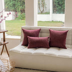 Home Brilliant Decorative Pillow Covers 18 x 18 Set of 4 Wine Red Vintage Lined Linen Throw Pillow Cases Durable Pillow Covers for Sofa Couch and Living Room, 18x18 Inch, Wine Red