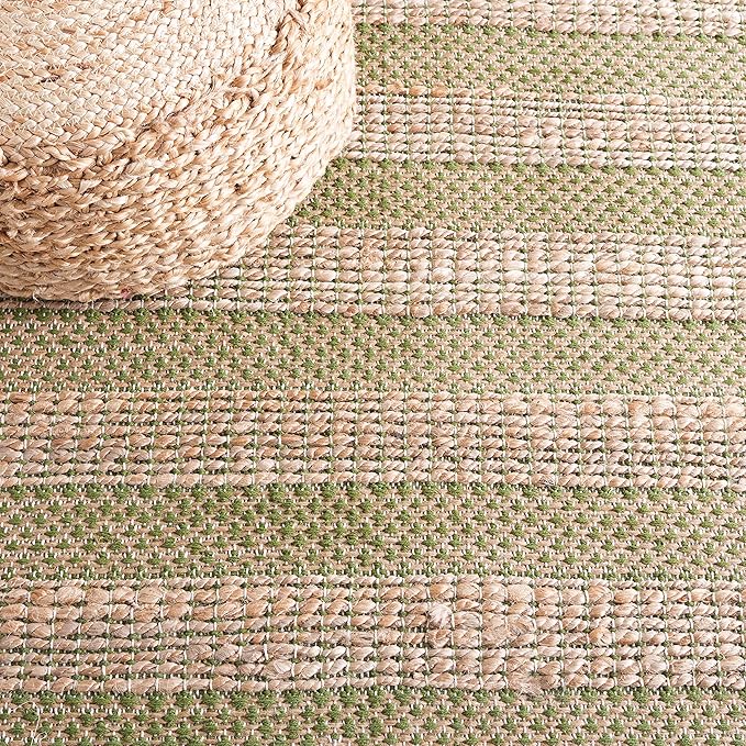 SAFAVIEH Natural Fiber Collection Area Rug - 10' x 14', Green & Natural, Handmade Boho Farmhouse Rustic Jute & Cotton Jute, Ideal for High Traffic Areas in Living Room, Bedroom (NFB654Y)
