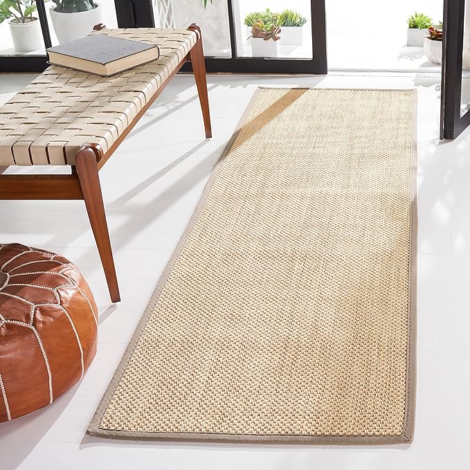 SAFAVIEH Natural Fiber Collection Runner Rug - 2'6" x 12', Maize & Grey, Sisal, Woven Design with Border (NF141G)