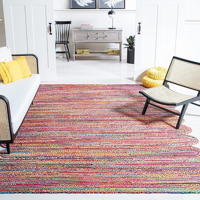 SAFAVIEH Area Rug 8x10 - Cape Cod Collection - Large - Red & Multi, Handmade Braided Jute & Cotton, Ideal for Living Room, Bedroom, Office, Dining Space (CAP208Q)
