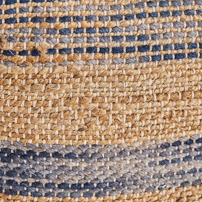 Christopher Knight Home Lola Boho Hemp and Wool Pouf, Natural and Blue