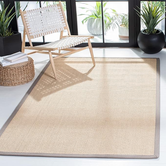 SAFAVIEH Area Rug 3x5 - Natural Fiber Collection - Maize & Grey, Sisal, Woven Design with Border (NF141G)