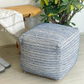Chardin home UNSTUFFED Ottoman, Cozy & Bohemian Pouf Covers, Hand Crafted Casual Seating, Footrest, Square Floor Pillow for Home, Office, Bedroom, Living Room, 16.5" x 16.5"x 12.9", Blue-Off White