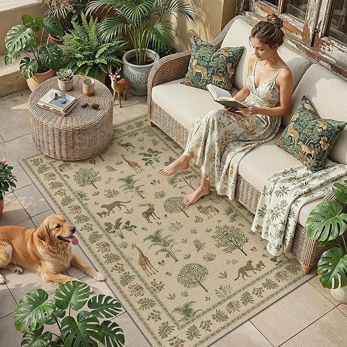 3x5 Easy Jute Outdoor Patio Rug Washable Brown Printed Entrance Area Rug for Living Room Lightweight Non Slip No Sheding Doormat Entryway Farmhouse Bedroom Backyard Kitchen Deck