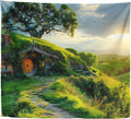 Xolytar Hobbit Style House Tapestry for Bedroom – Green Hill Garden Landscape Backdrop for Ring Lord Fans Party, Fantasy Birthday Decoration, Classroom Reading Corner Background (60x50)
