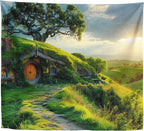 Xolytar Hobbit Style House Tapestry for Bedroom – Green Hill Garden Landscape Backdrop for Ring Lord Fans Party, Fantasy Birthday Decoration, Classroom Reading Corner Background (60x50)