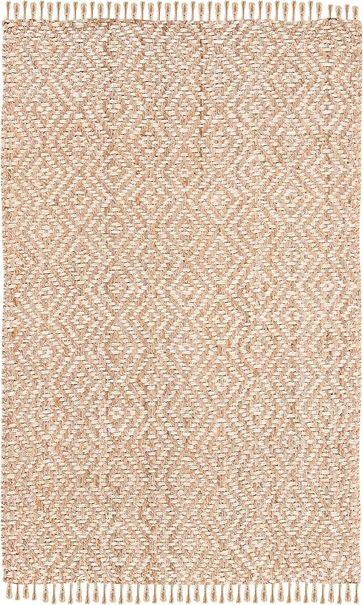 SAFAVIEH Area Rug 8x10 - Natural Fiber Collection - Large - Ivory & Natural, Handmade Jute, Boho Style, Diamond Pattern, Ideal for Living Room, Bedroom, Dining Space (NF266A)