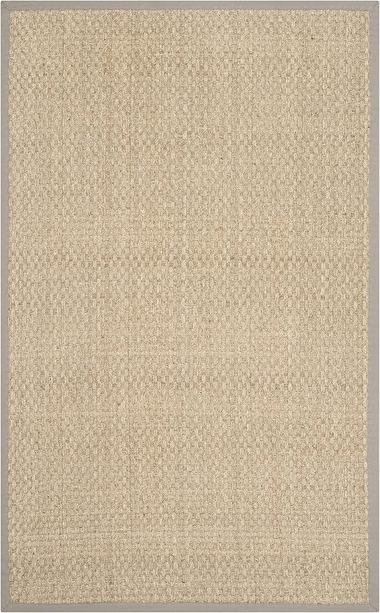 SAFAVIEH Area Rug 3x5 - Natural Fiber Collection - Natural & Grey, Seagrass, Basketweave Pattern with Border (NF114P)